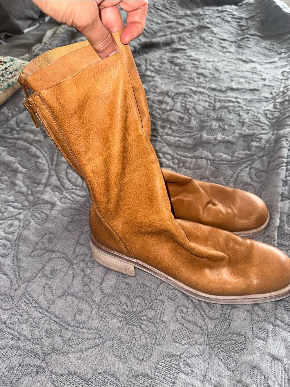 Free People Back Zip Leather Boots Orange Tan  8.5